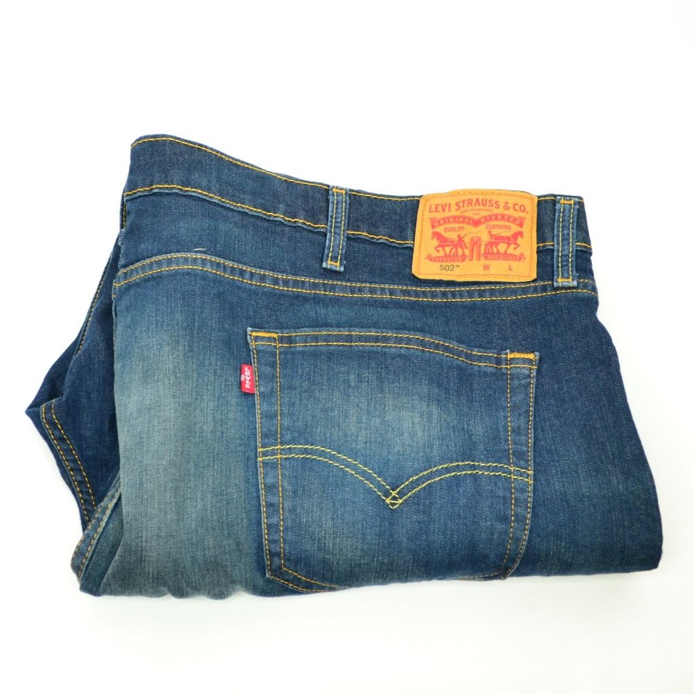Levi's 502 Men's Size W50 L30 Blue Dark Wash Relaxed Fit Denim Jeans